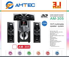 AMTEC AM-305 3.1 CHANNEL BLUETOOTH MULTIMEDIA SPEAKER SYSTEM WITH USB, SD CARD, REMOTE CONTROL, 60W OUTPUT & 12000W PMPO