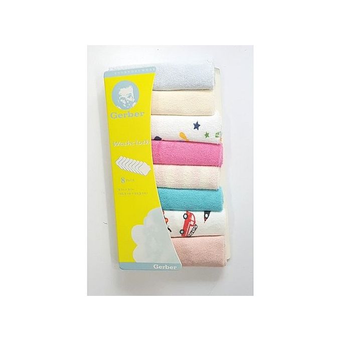 Gerber 8Pcs Assorted colors Infant Newborn Bath Towel, wash cloth
