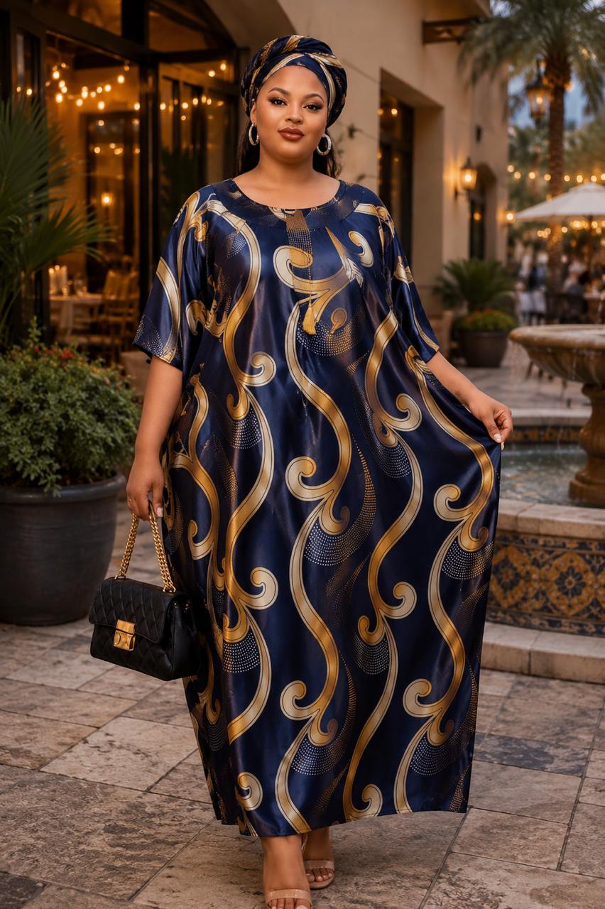 Women's Royal Flow Luxe Free Size Kaftan Dress a statement piece comfortable confidence timeless style.Crafted in rich color, this flowing maxi kaftan drapes beautifully and comes with head scarf
