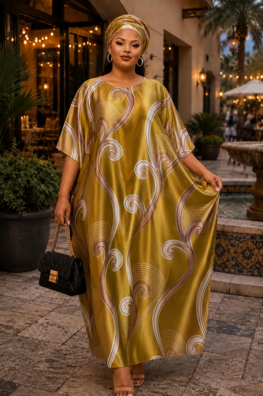 Women's Royal Flow Luxe Free Size Kaftan Dress a statement piece comfortable confidence timeless style.Crafted in rich color, this flowing maxi kaftan drapes beautifully and comes with head scarf