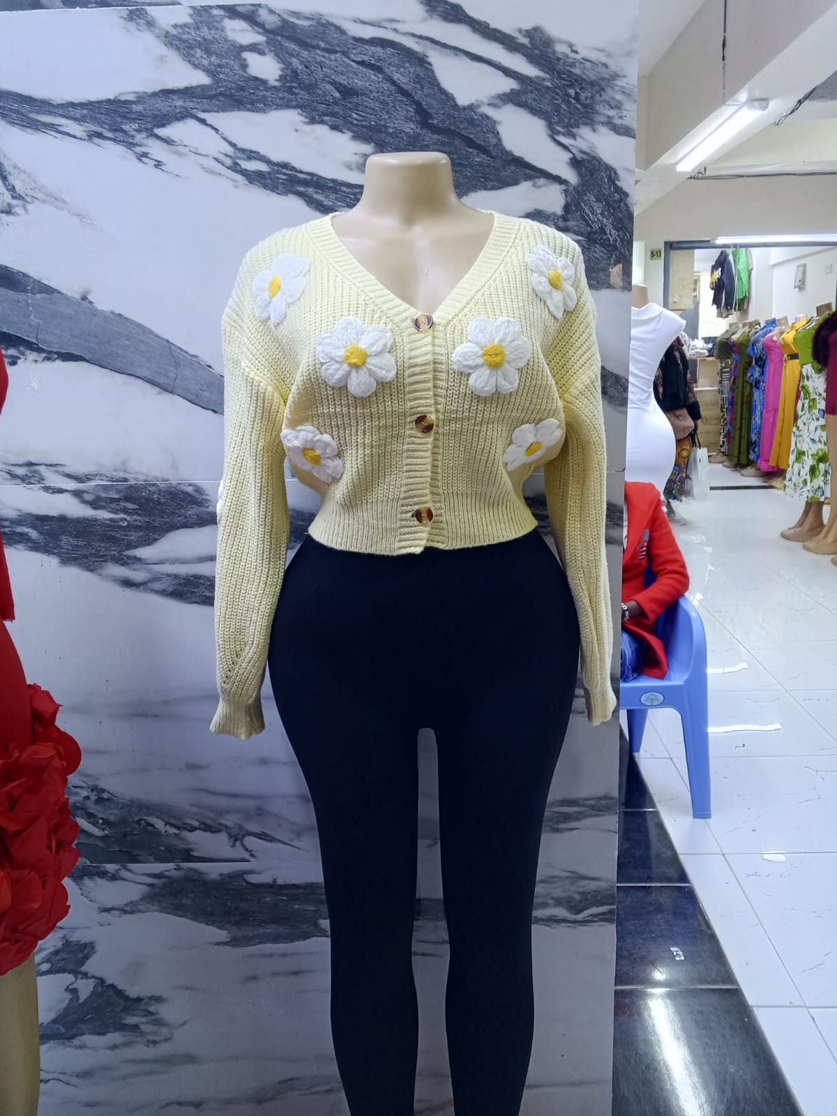 Beautiful Women Sweater Top V Neck with Attached Flowers Free Size Button Down Elegant Knit Blouse Stylish Casual Office Wear Soft Warm Fabric Cardigan Chic Outfit Can Style With Skirts, Trousers