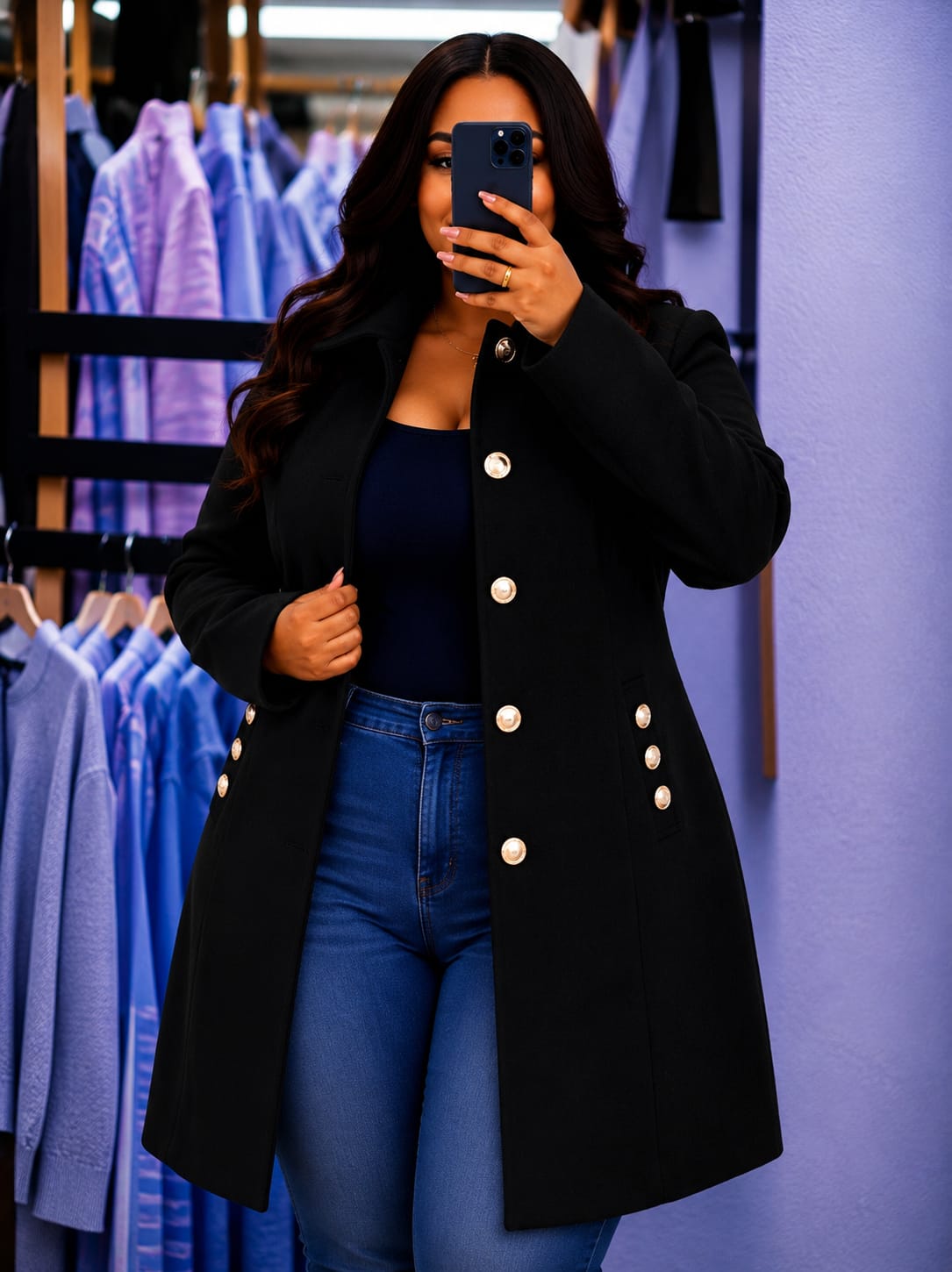 Women Classy Pearl button trench coat with Pockets Warm Varsity Style Coat Comfortable Casual Wear Soft Inner Layer Stylish Winter Jacket Sizes 3XL to 7XL
