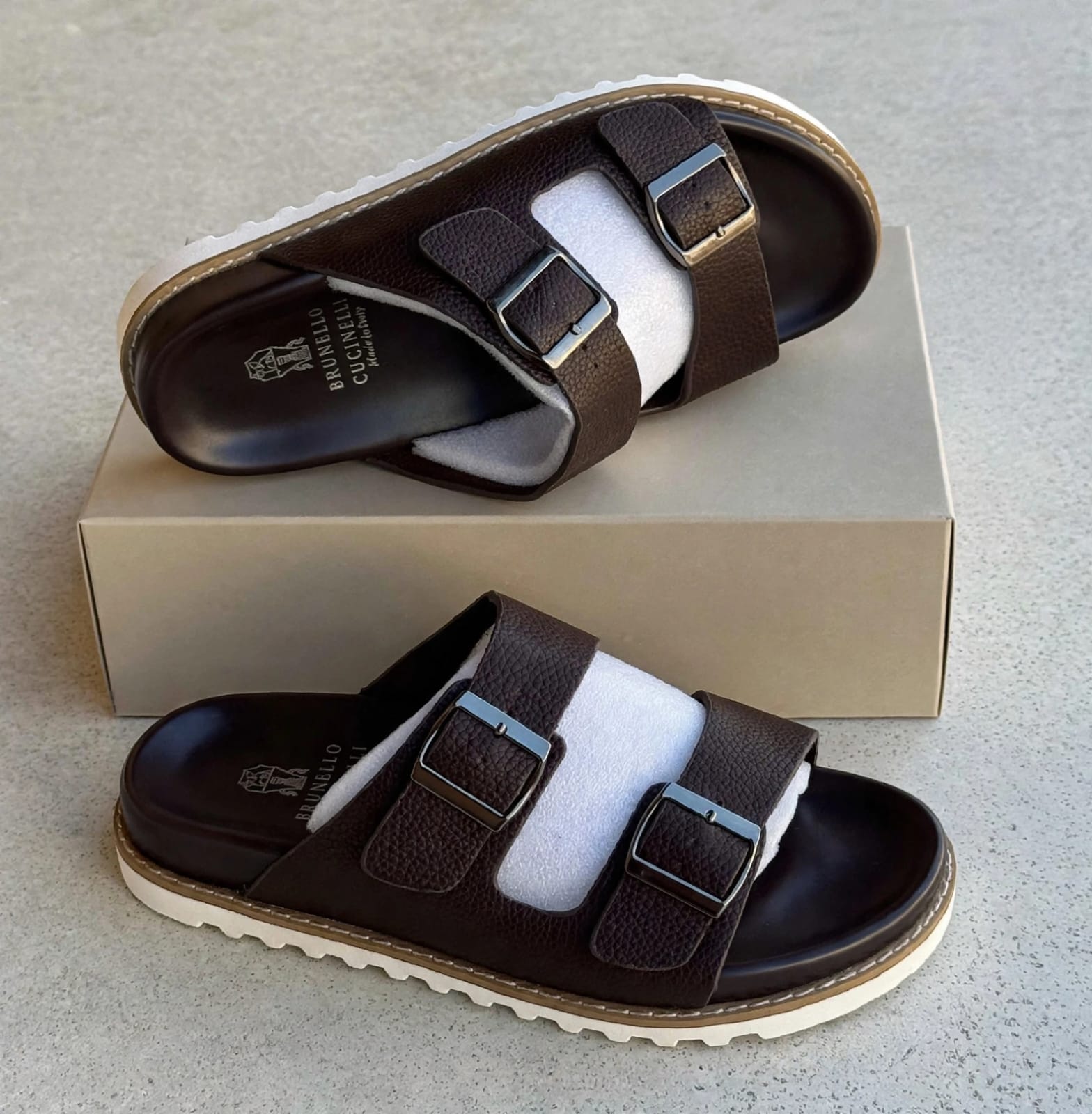 Quality Sandals Generic Brunnello  Men's Summer Slides Rubber Sole New Sandals and Slippers Men's Sandals Adult Beach Open Shoes Non-slip Open-toe Sandals
