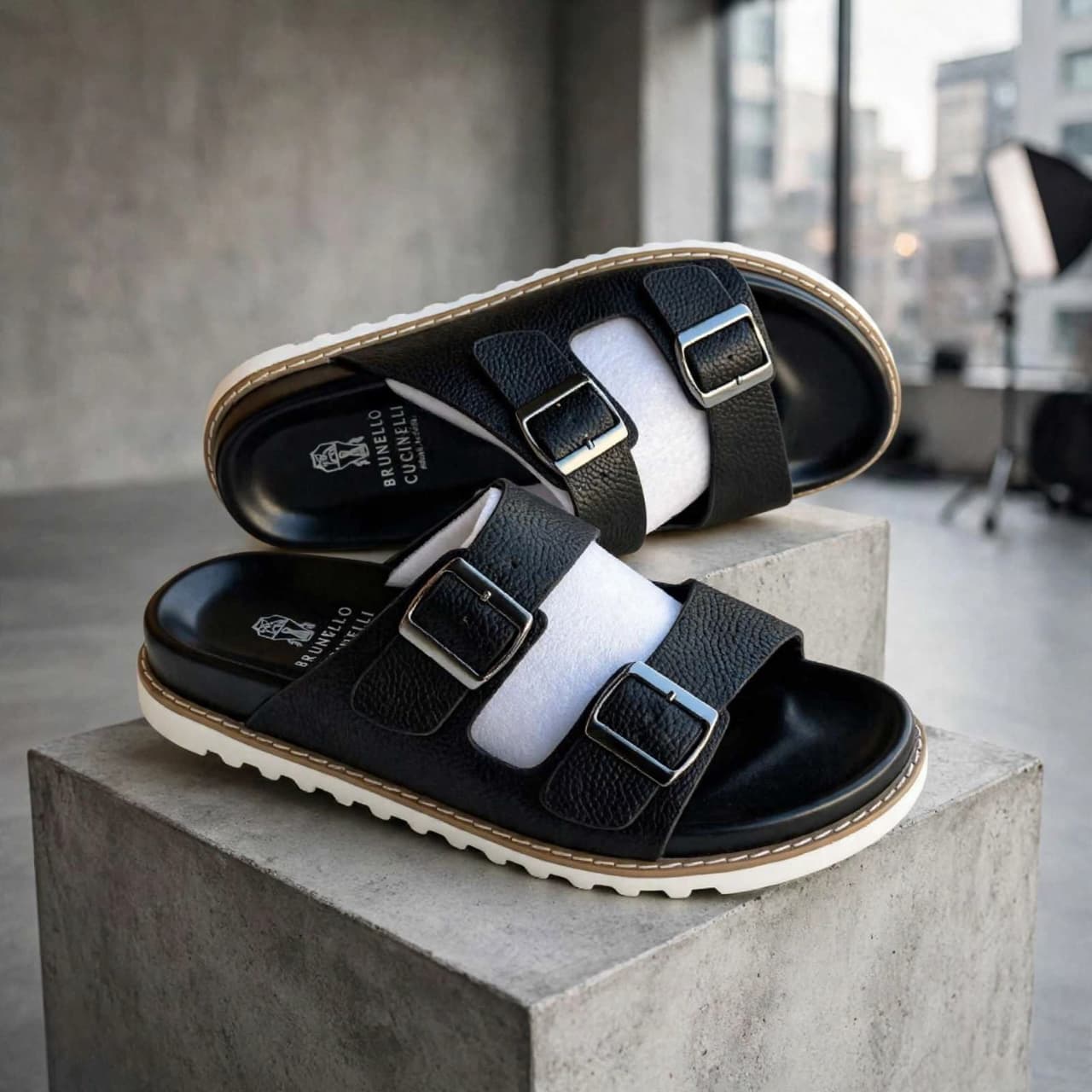 Quality Sandals Generic Brunnello  Men's Summer Slides Rubber Sole New Sandals and Slippers Men's Sandals Adult Beach Open Shoes Non-slip Open-toe Sandals