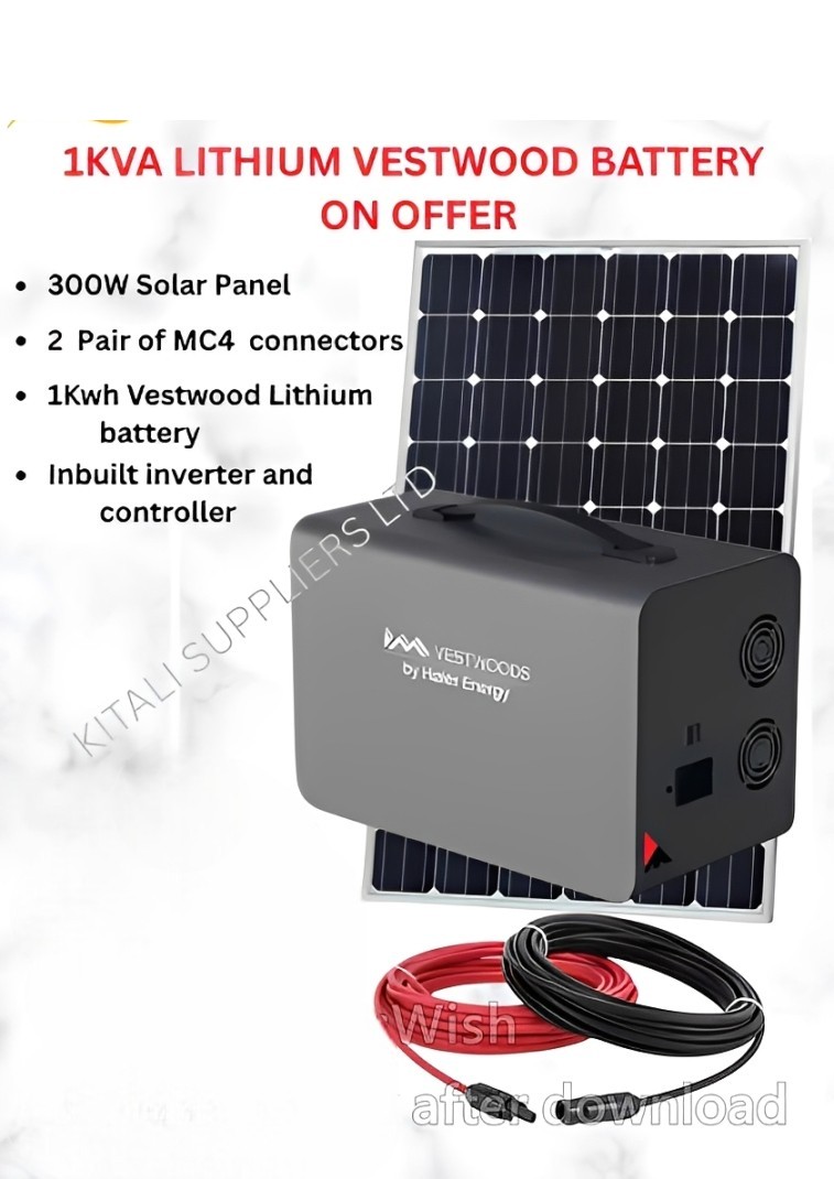 1KWh Vestwood Lithium Battery Full Solar Kit – 300W Panel + 2 Pairs MC4 Connectors ⚡🌞🔋