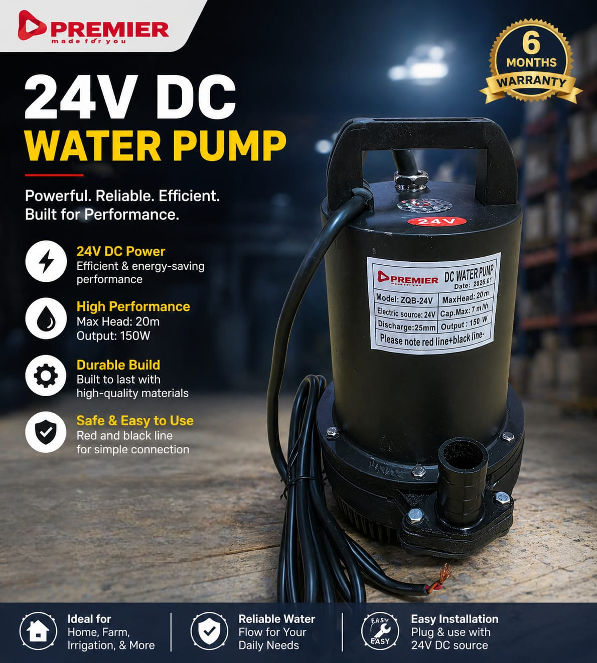 💧⚡ 24V DC Water Pump – Maximum Head 20M High Efficiency Pump