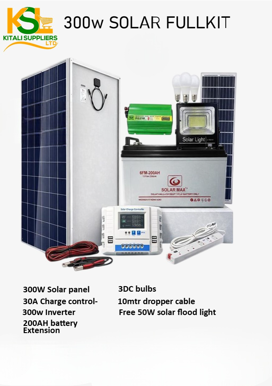 300W Solar Full Kit Complete Home Lighting System | 30A Controller + 200Ah Battery + DC Bulbs + 50W Floodlight ⚡🔋