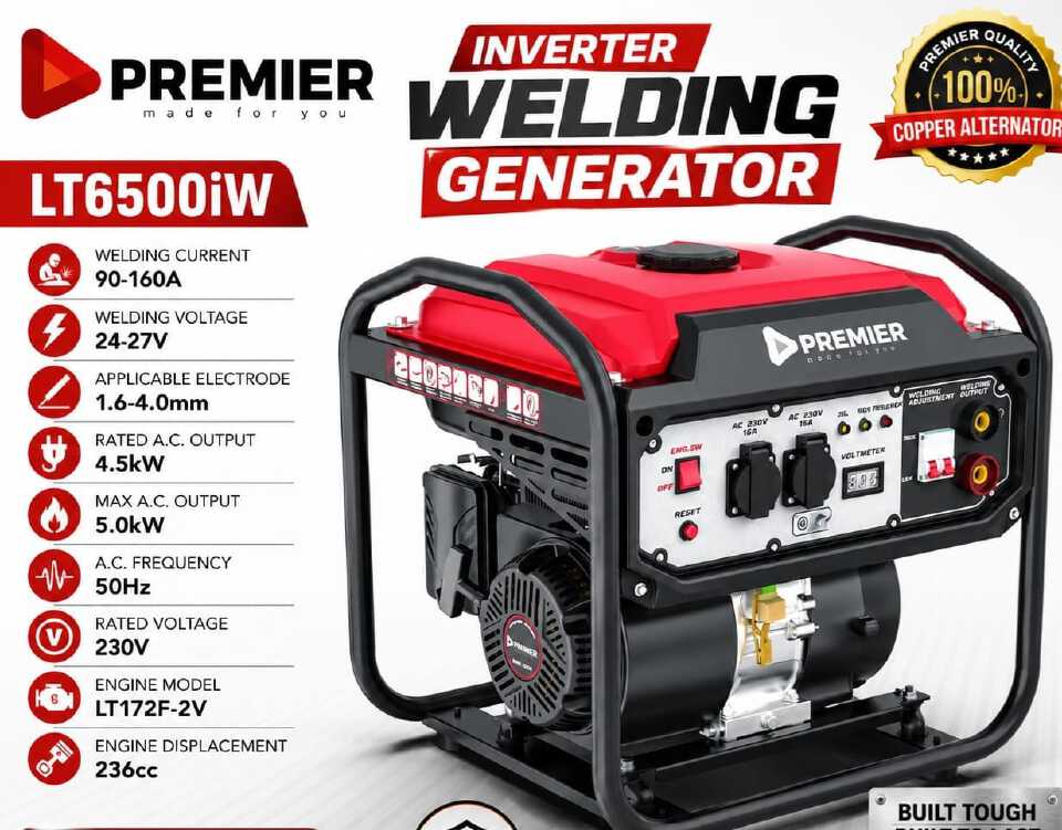 Premier LT6500iW Inverter Welding Generator 5kW Heavy-Duty Petrol Power Generator with 160A Welding Output