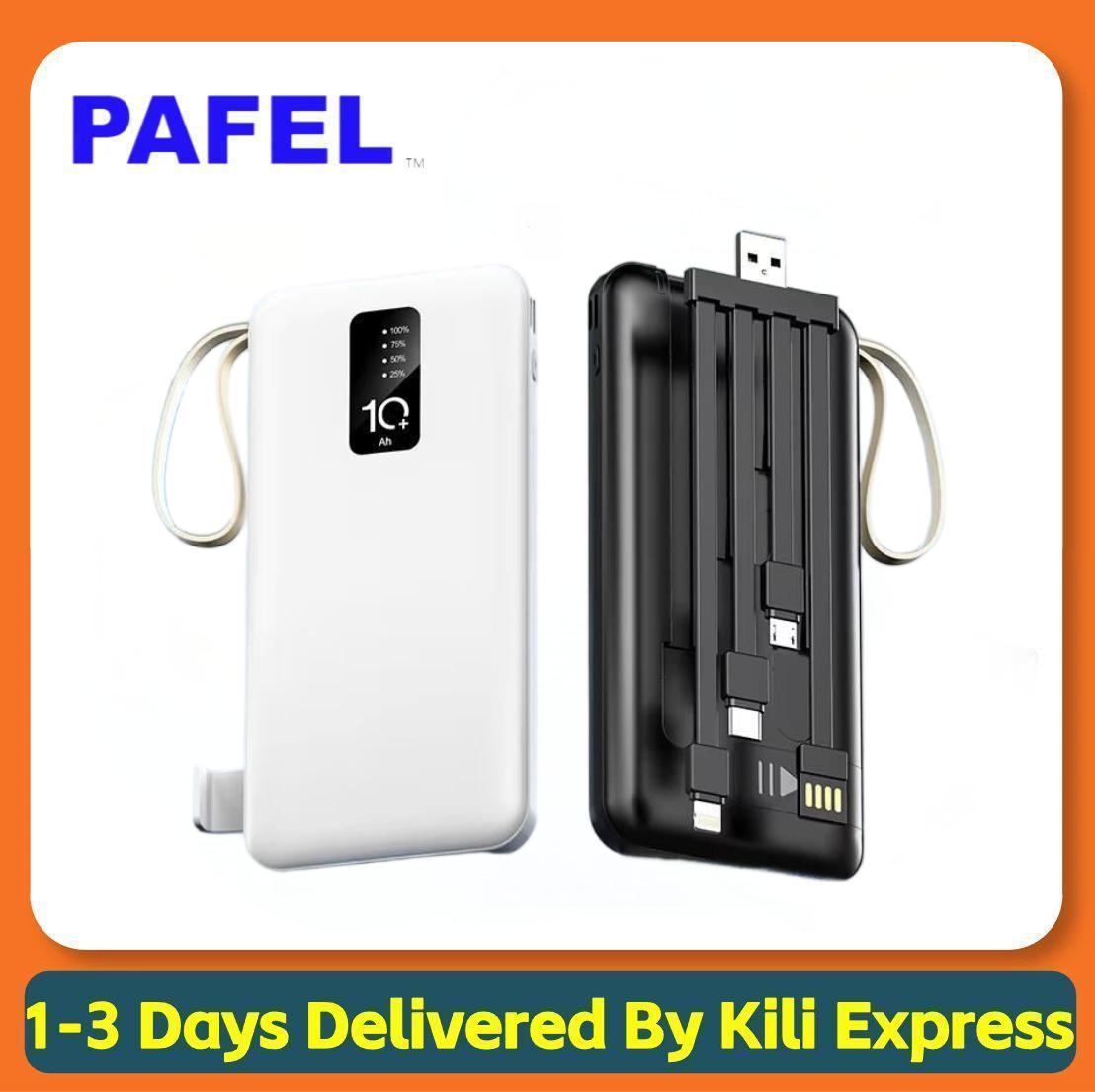 PAFEL portable power bank 15000mAh with 4 detachable charging cables LED digital display screen for fast charging universal external battery compact and lightweight travel backup charger