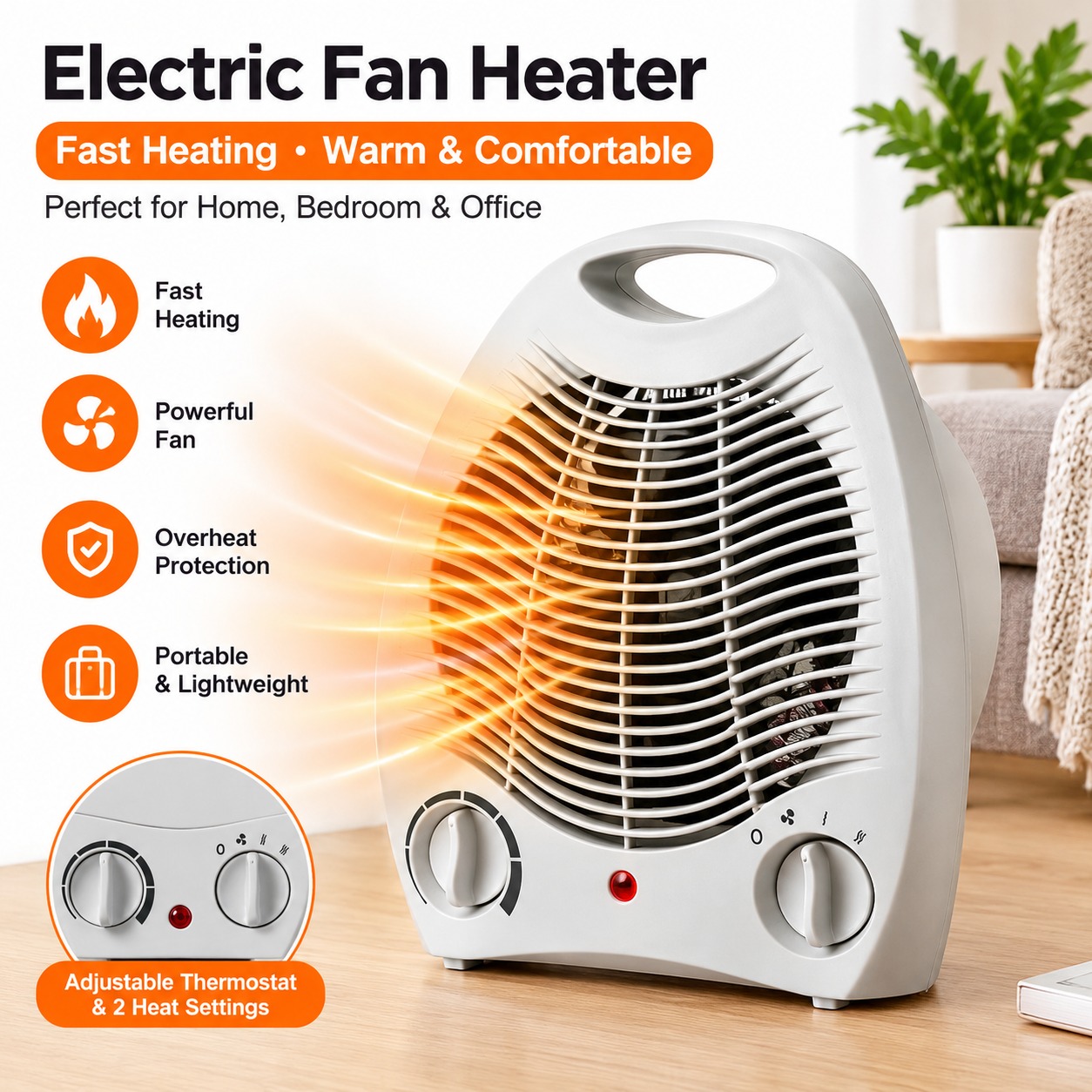 Portable Electric Fan Room Heater – Fast Heating Room Warmer for Home & Office