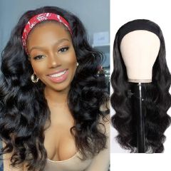 Long Bodywave Wavy Black  Headband Wig + Free gift