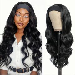 Long Bodywave Wavy Black  Headband Wig + Free gift