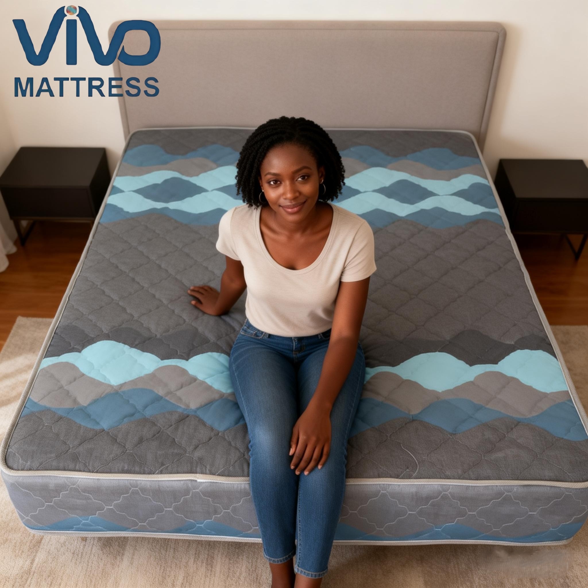 Vivo Elegant Mattress Kenya – Black Quilted High Density Foam Mattress with Flowers | Spinal Support & Premium Comfort | All Sizes Bedroom Furniture