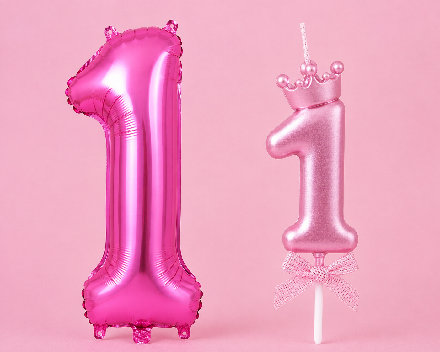 Girls Birthday Number Balloon & Candle Set – Number Foil Balloon with Matching Cake Candle