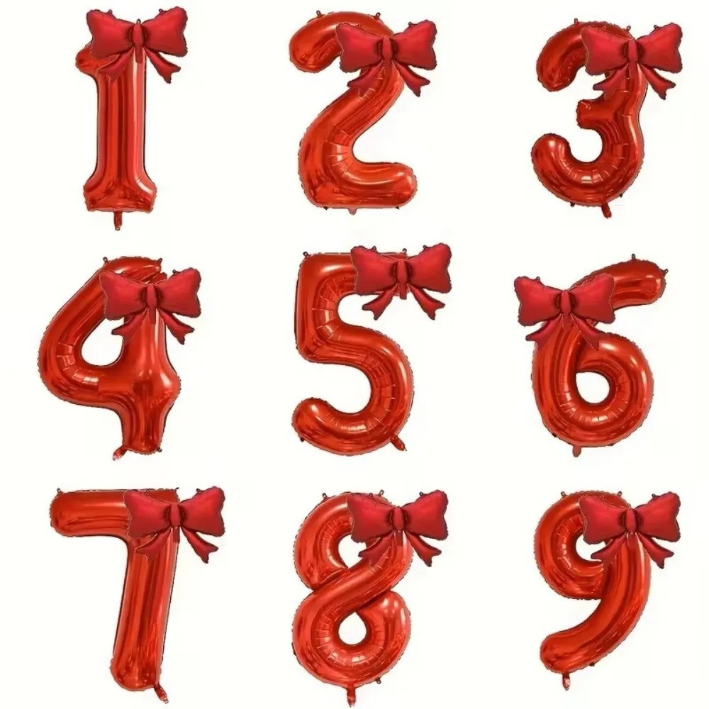 2 pcs 40inch Red Number 0-9 Balloon with Red Bowknot and glue dot for mounting birthday decoration