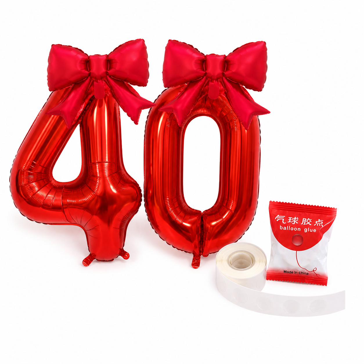2 pcs 40inch Red Number 0-9 Balloon with Red Bowknot and glue dot for mounting birthday decoration