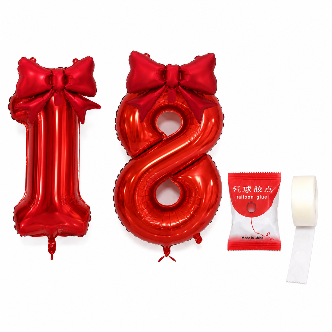 2 pcs 40inch Red Number 0-9 Balloon with Red Bowknot and glue dot for mounting birthday decoration