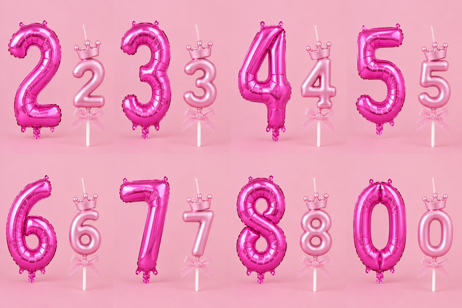 Girls Birthday Number Balloon & Candle Set – Number Foil Balloon with Matching Cake Candle