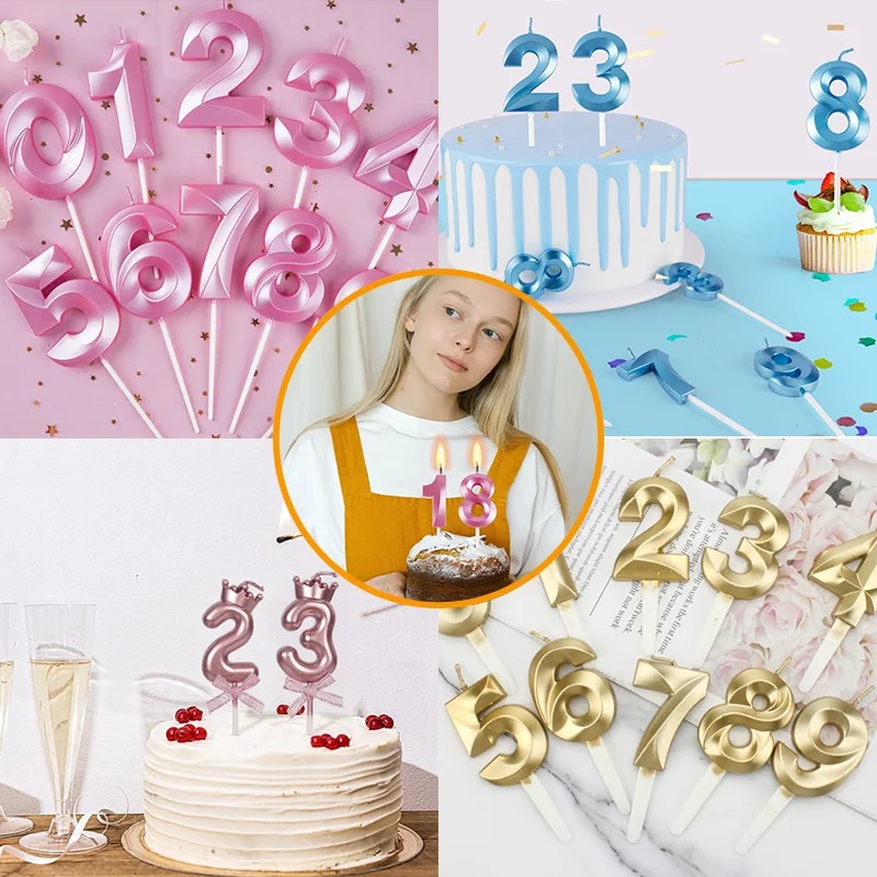 Girls Birthday Number Balloon & Candle Set – Number Foil Balloon with Matching Cake Candle