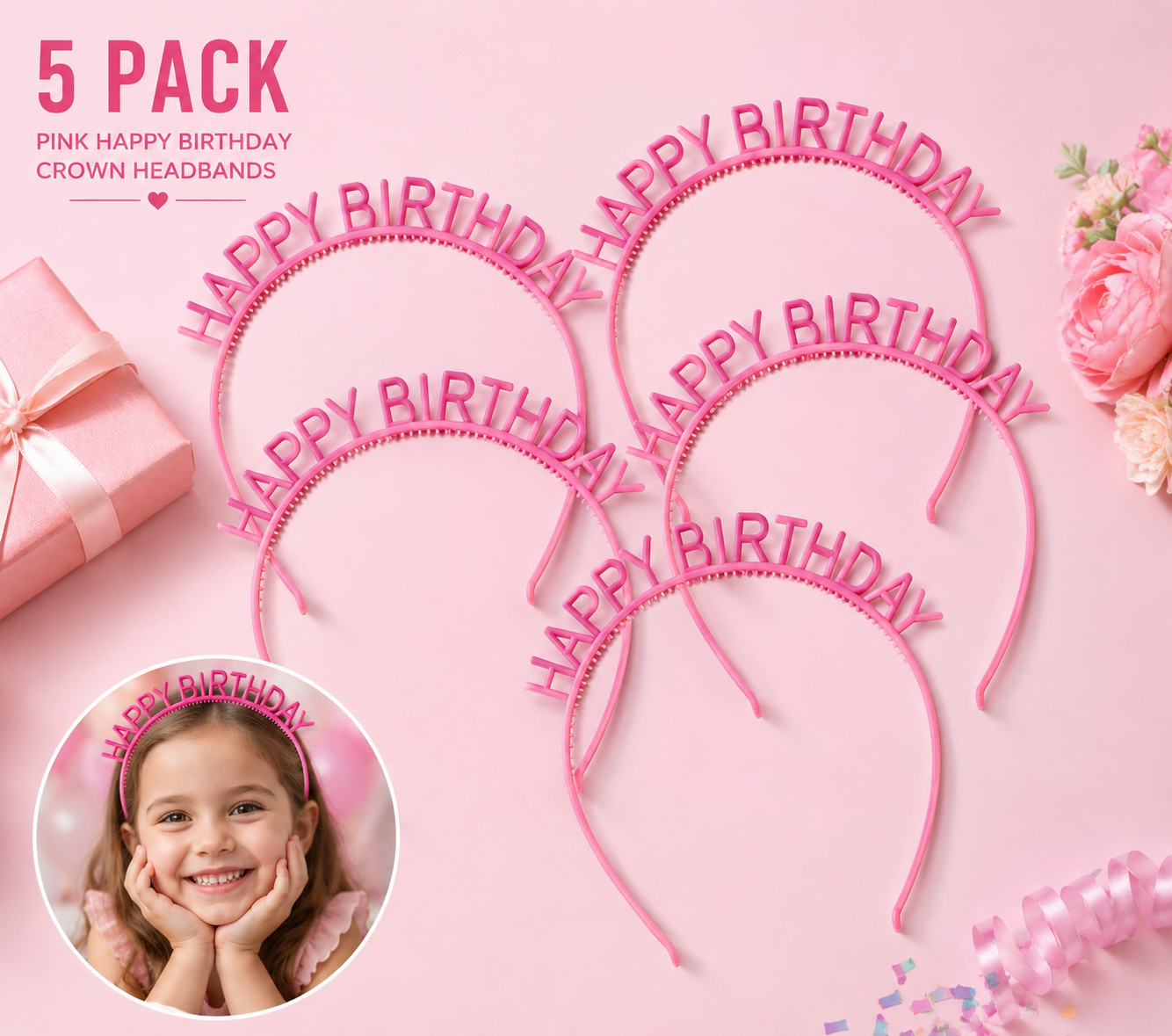 Baby Pink Happy Birthday Crown Headband for Girls – Birthday Party  crown birthday accessories