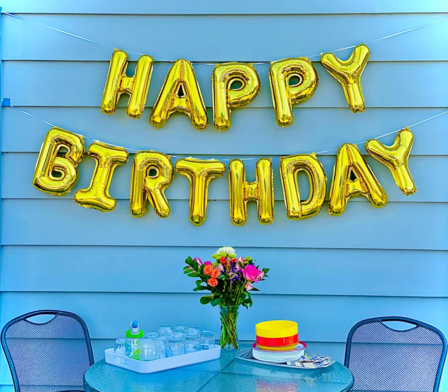 Gold Blue Happy Birthday Balloon 16Inch Foil Letters Birthday Sign Banner for Girls, Boys, Kids, Adults Birthday Decoration