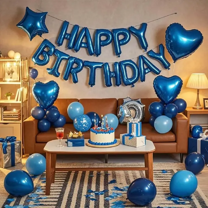 Gold Blue Happy Birthday Balloon 16Inch Foil Letters Birthday Sign Banner for Girls, Boys, Kids, Adults Birthday Decoration