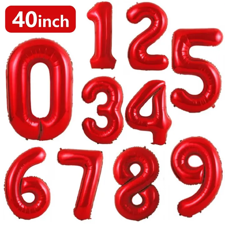 40 Inch Red Number Foil Balloons Festival Digit Air Balloons Birthday Party Wedding Decor Balloons