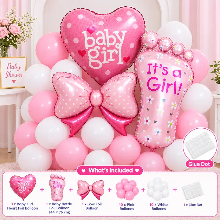 Baby Shower Balloon Decoration Set for Girl and Boys– It’s a Girl /Boy Pink Blue Foil Balloons, Baby Girl /Baby Boy Heart & Bow