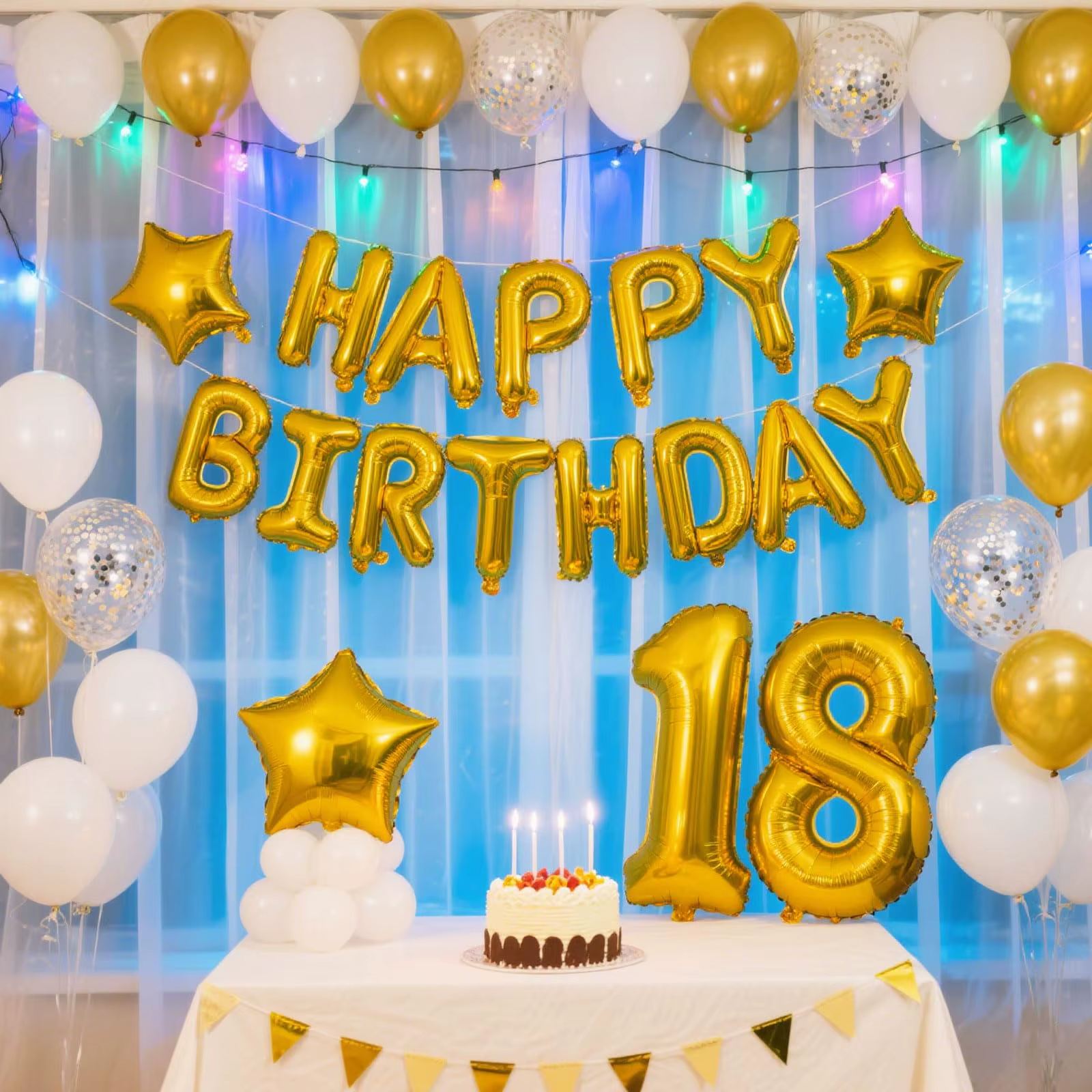 Gold Blue Happy Birthday Balloon 16Inch Foil Letters Birthday Sign Banner for Girls, Boys, Kids, Adults Birthday Decoration