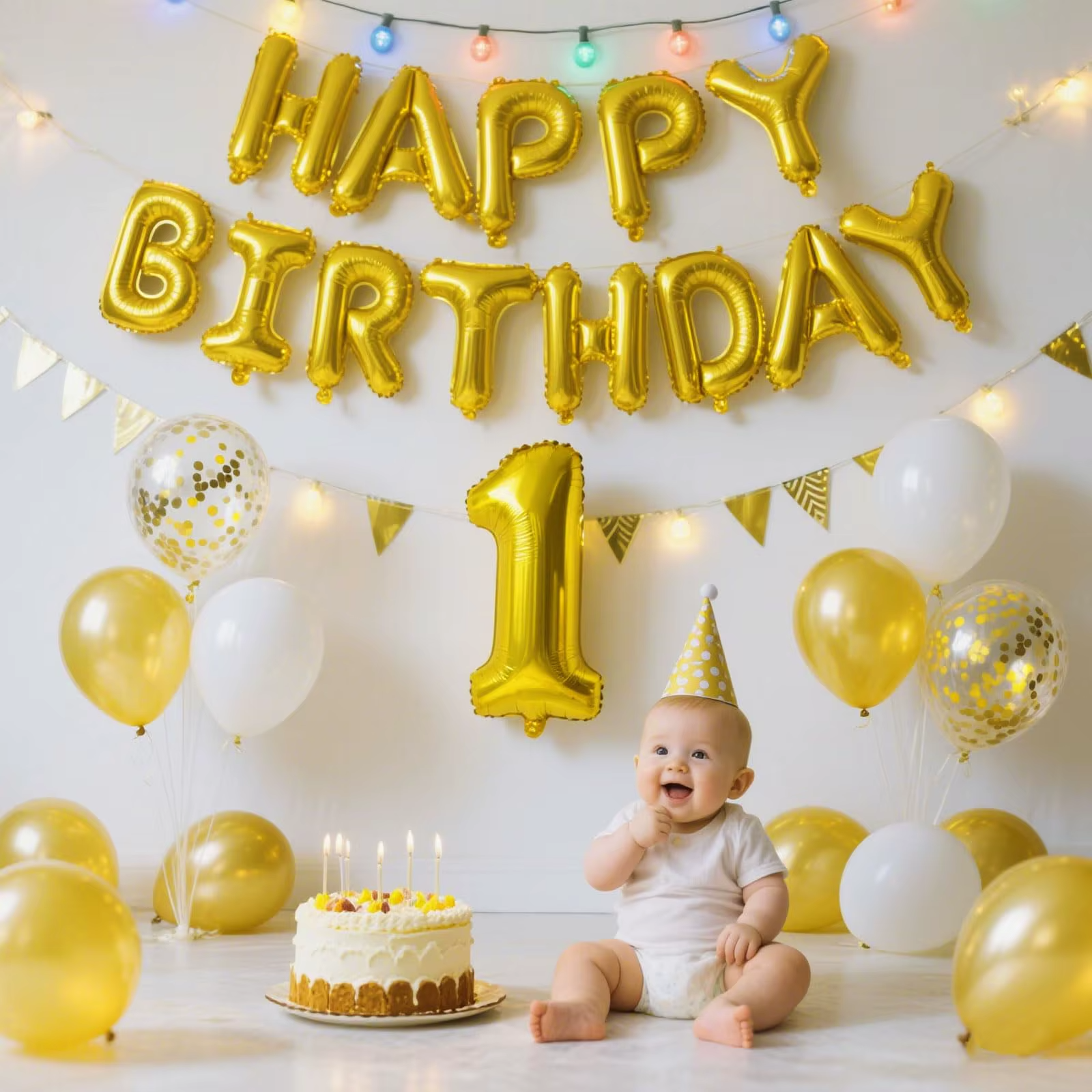 Gold Blue Happy Birthday Balloon 16Inch Foil Letters Birthday Sign Banner for Girls, Boys, Kids, Adults Birthday Decoration
