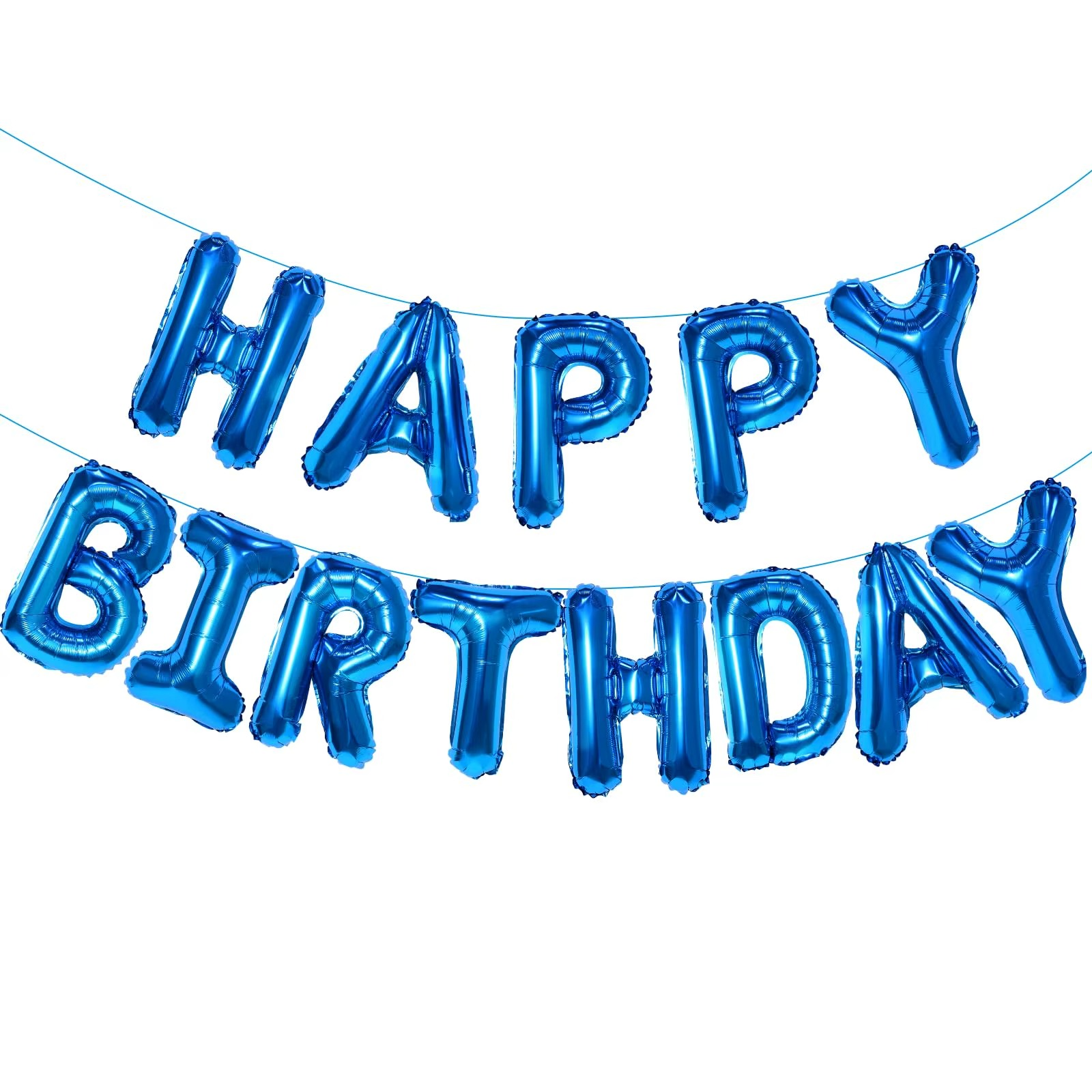 Gold Blue Happy Birthday Balloon 16Inch Foil Letters Birthday Sign Banner for Girls, Boys, Kids, Adults Birthday Decoration