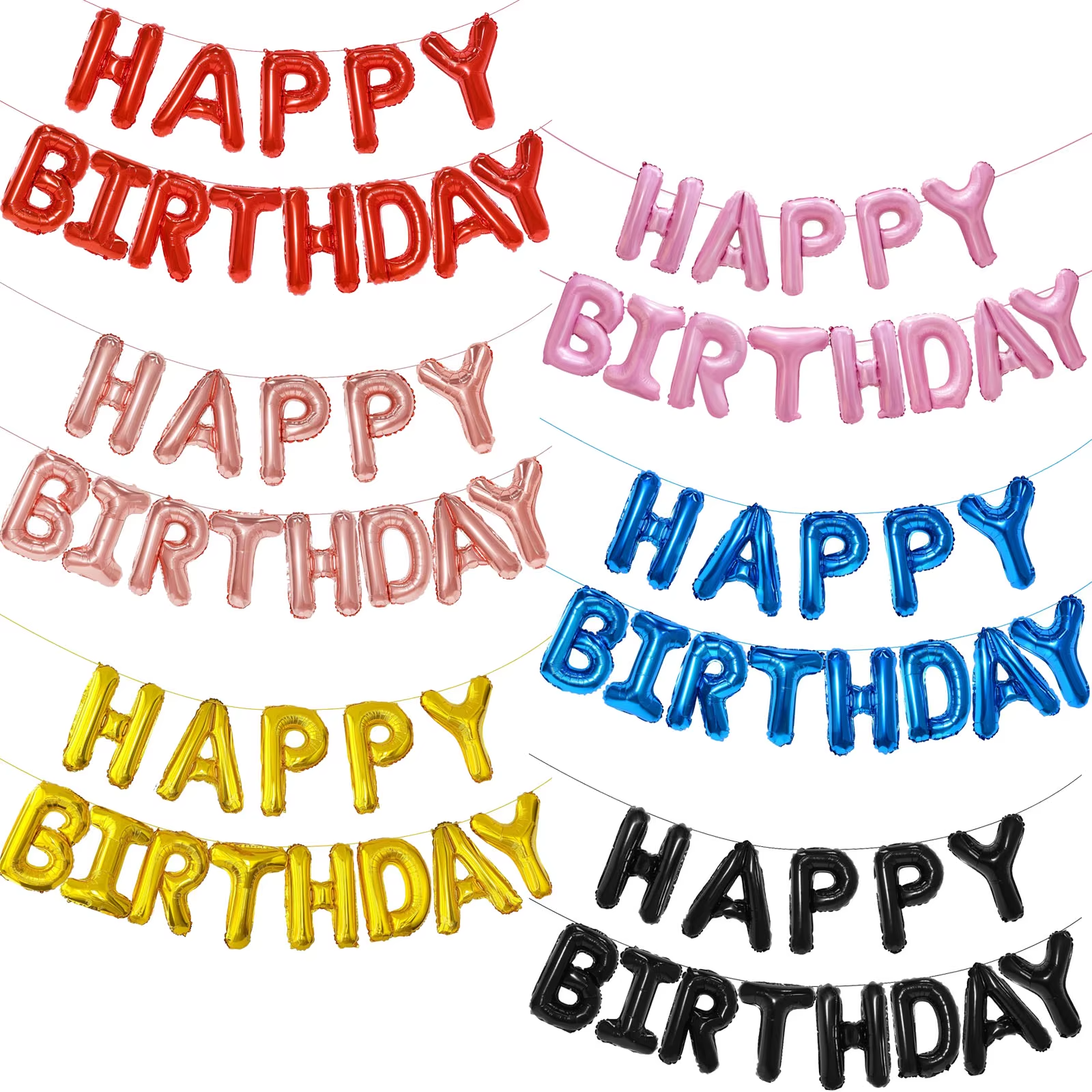 Gold Blue Happy Birthday Balloon 16Inch Foil Letters Birthday Sign Banner for Girls, Boys, Kids, Adults Birthday Decoration