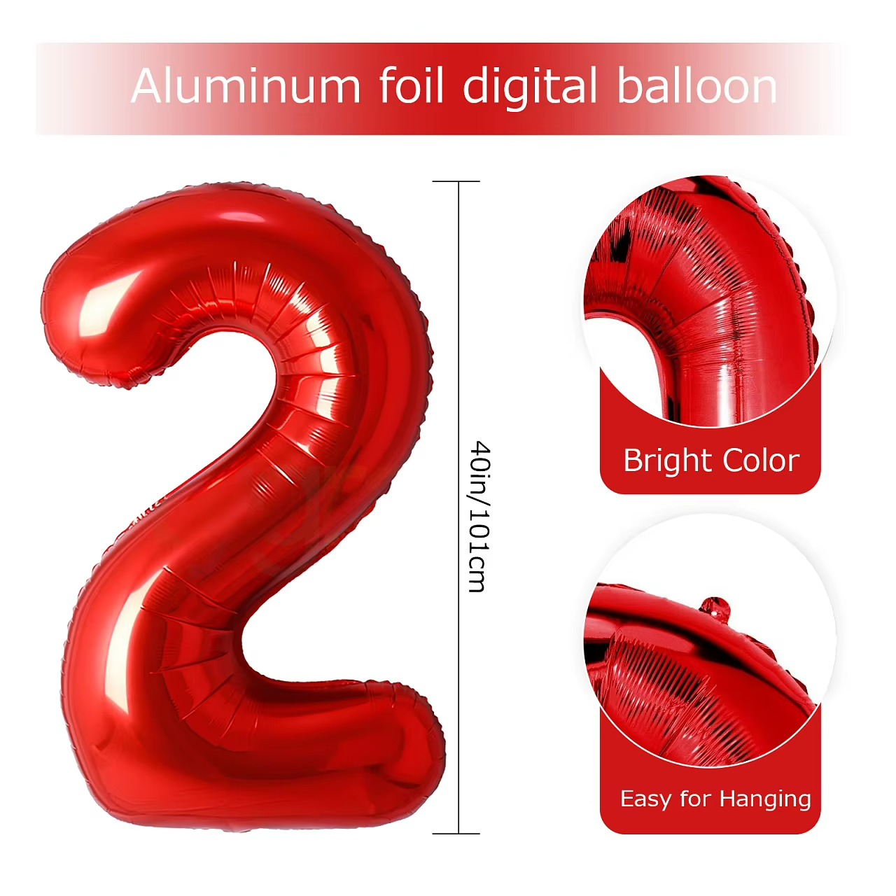 40 Inch Red Number Foil Balloons Festival Digit Air Balloons Birthday Party Wedding Decor Balloons