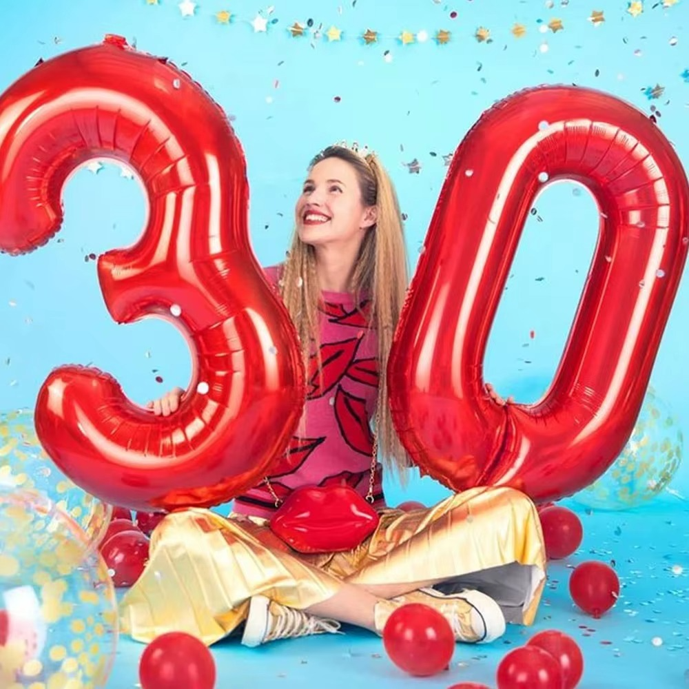 40 Inch Red Number Foil Balloons Festival Digit Air Balloons Birthday Party Wedding Decor Balloons
