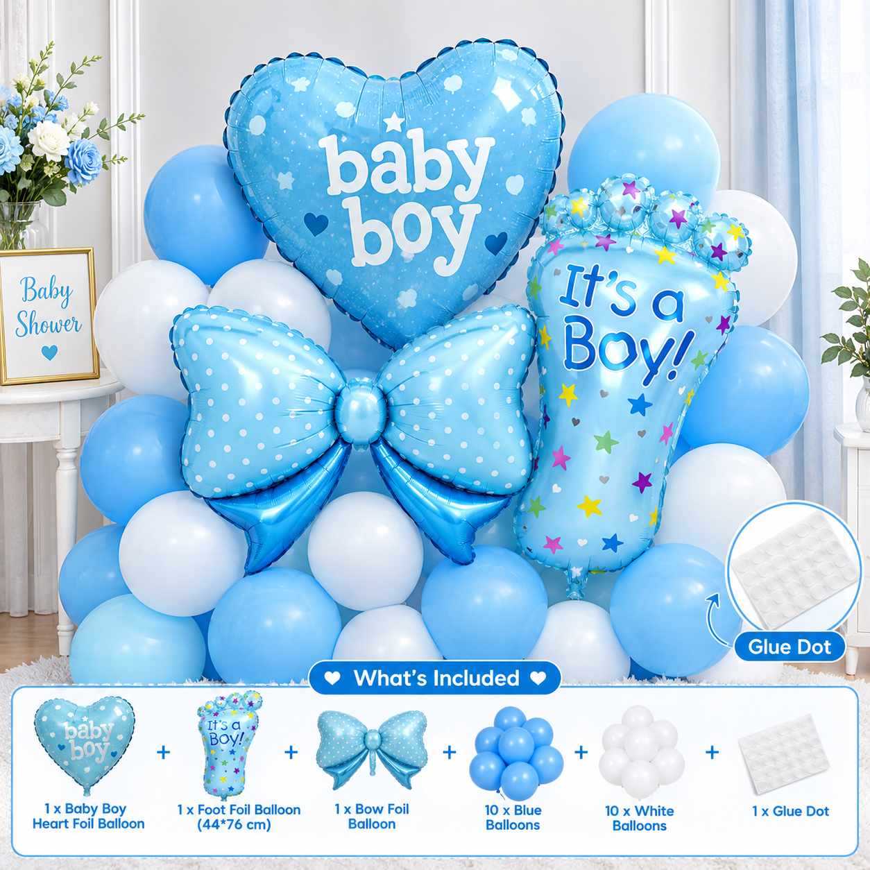 Baby Shower Balloon Decoration Set for Girl and Boys– It’s a Girl /Boy Pink Blue Foil Balloons, Baby Girl /Baby Boy Heart & Bow