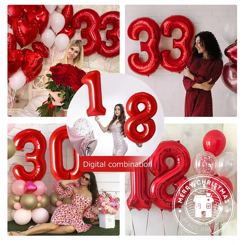 40 Inch Red Number Foil Balloons Festival Digit Air Balloons Birthday Party Wedding Decor Balloons