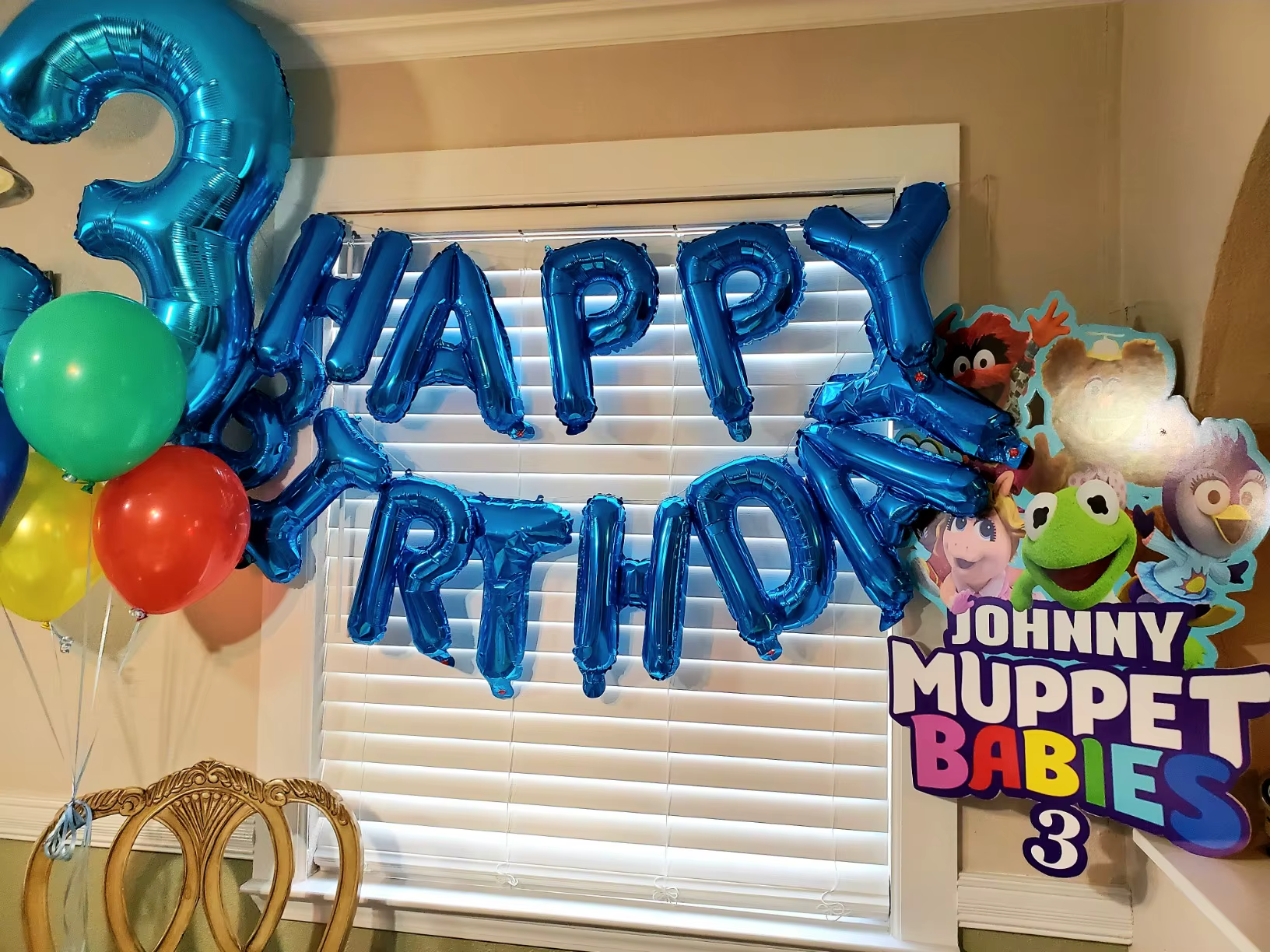 Gold Blue Happy Birthday Balloon 16Inch Foil Letters Birthday Sign Banner for Girls, Boys, Kids, Adults Birthday Decoration