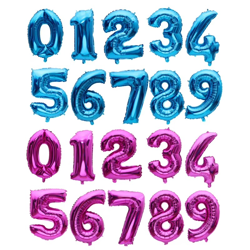 16 Inch Blue Pink Gold Number Foil Balloons Festival Digit Air Balloons Birthday Party Wedding Decor Balloons