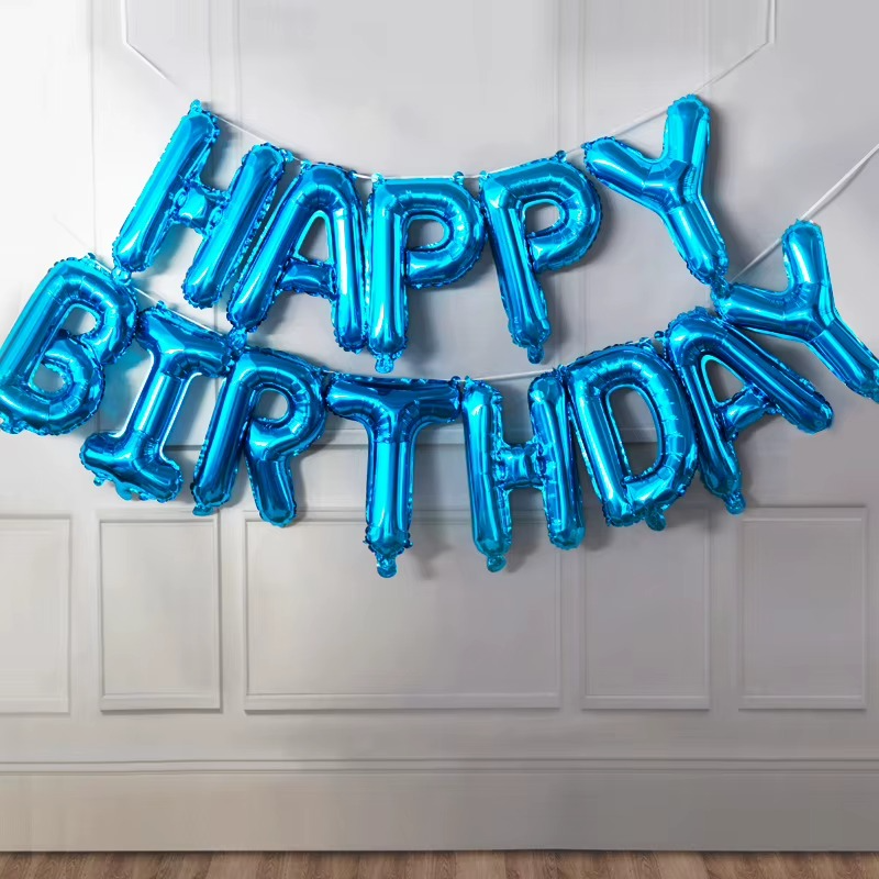 Gold Blue Happy Birthday Balloon 16Inch Foil Letters Birthday Sign Banner for Girls, Boys, Kids, Adults Birthday Decoration