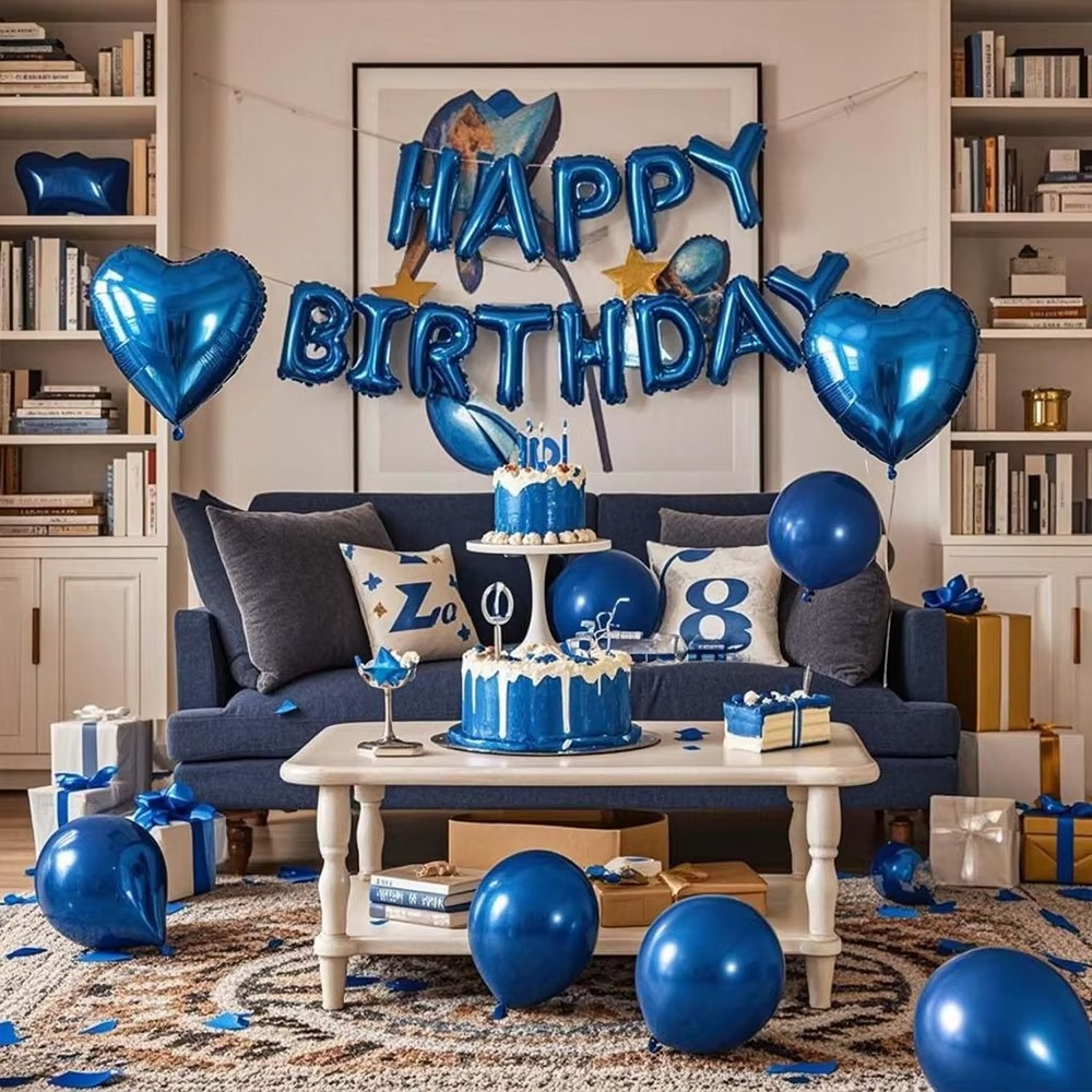 Gold Blue Happy Birthday Balloon 16Inch Foil Letters Birthday Sign Banner for Girls, Boys, Kids, Adults Birthday Decoration