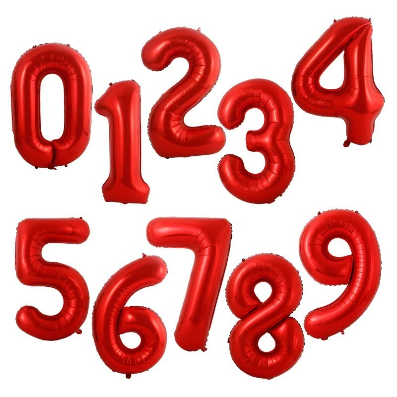 40 Inch Red Number Foil Balloons Festival Digit Air Balloons Birthday Party Wedding Decor Balloons