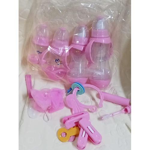 CLEARANCE OFFER BPA-Free Newborn Baby Feeding Set - 4 PCs Pink Bottles, Pacifier & Rattles