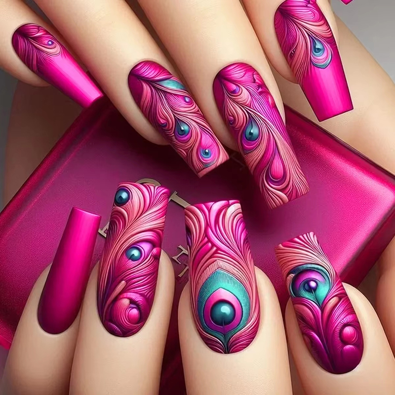 24Pcs Ladder-shaped Ballet False Nails with Glue Stripe Floral Nail Art Ombre French Press on Acrylic Nail Tips for Spice Girls view 10