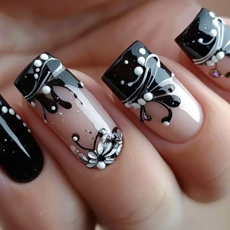 24Pcs Ladder-shaped Ballet False Nails with Glue Stripe Floral Nail Art Ombre French Press on Acrylic Nail Tips for Spice Girls view 9