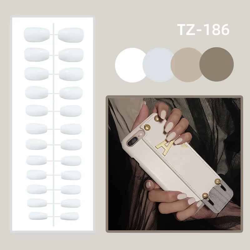 24Pcs Ladder-shaped Ballet False Nails with Glue Stripe Floral Nail Art Ombre French Press on Acrylic Nail Tips for Spice Girls view 6