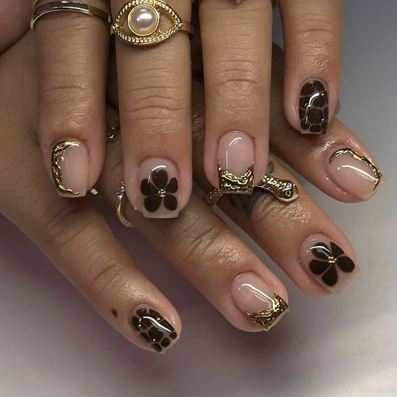 24Pcs Ladder-shaped Ballet False Nails with Glue Stripe Floral Nail Art Ombre French Press on Acrylic Nail Tips for Spice Girls view 7