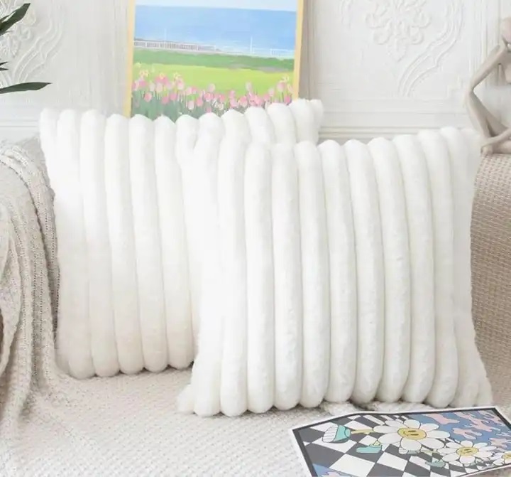 Cozy Faux Fur Throw Pillow Covers 18x18 Set of 2 Decorative Soft Plush Striped Modern Farmhouse Boho Couch Pillow Cases with Velvet Back for Sofa Bed Living Room,