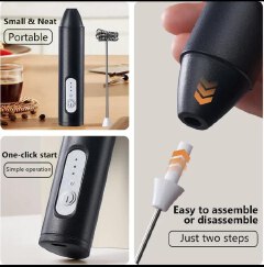MINI Milk Frother USB Rechargeable 3 Speeds Foam Maker Coffee Whisk Mixer Electric Handle Blender Egg Beater