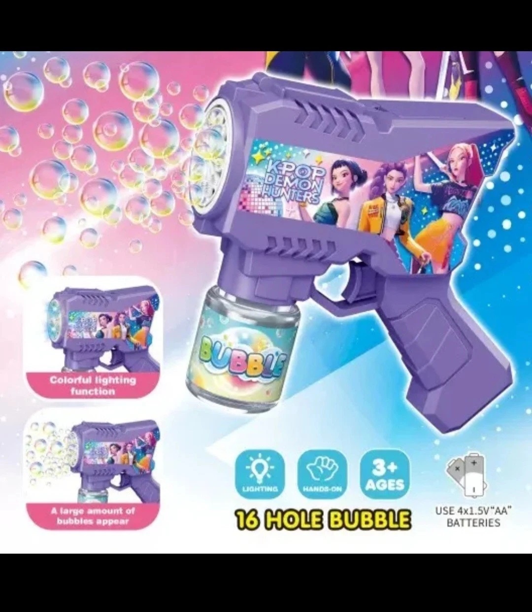 Labubu Bubble Gun Electronic Foaming and Light Automatic Bubble Blaster Toy with LED Lights Kids Outdoor Party Fun Durable Portable Bubble Maker Machine Gift for Boys and Girls