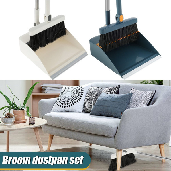 2 in1 Brooms and Dustpan Set with Scraper, Foldable Rotatable Broom, Hair Catcher Dustpan for Floor